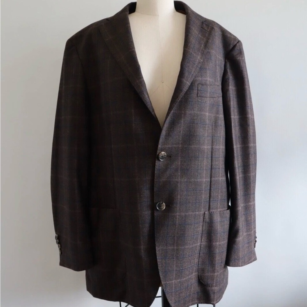 Loro Piana Jacket Brown Check Plaid Summertime Wool 44 54 6R Unlined